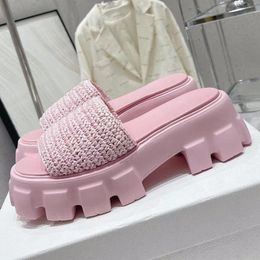 summer women platform thick sole designer slippers open toe hot sale new arrive braid ladies outside walking flat with vacation beach slippers female