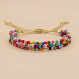 Link Bracelets Cross Border European American And Bohemian Ethnic Styles In Stock With Colourful Rice Beads Hand-woven Friendship Rope Women