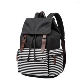 School Bags Vintage Canvas Laptop Backpack For Men Women Stripe Fashion Anti-Theft Travel S