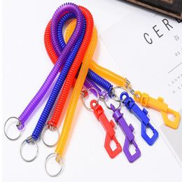 DHL 500pcs Elastic Coil Stretch Tether Key chain Ring For Fishing Lobster Clasp Hook Lockable Key Cord key koord Sleutel3170