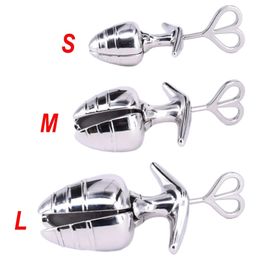 3 Sizes optional Stainless Steel Anal Dilator Locking Butt Plug, Solid Petals Anal Lock Chastity Devices, Anal Bondage Sex Toys for Women and Men