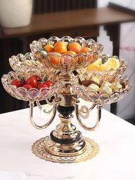 Plates European Crystal Glass Fruit Plate Home Living Room Coffee Table Decoration Creative Multi-layer Rotating Snack Candy Tray
