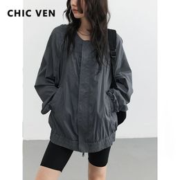 CHIC VEN Women Jacket Casual Solid Long Sleeve Sunscreen Outdoor Female Coat Loose Streetwear Ladies Overcoat Summer 240226