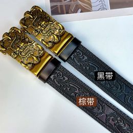 Belts Full Body Massager 2023 New Tang Grass Pattern Craft with Genuine Leather Mens Automatic Trouser Embossed Cowhide Belt