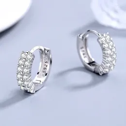 Hoop Earrings 925 Sterling Silver Luxury Double Layer Zircon Statement European Men Ear Buckle For Women Fashion Wide Jewelry