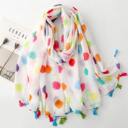 Scarves 2024 Fashion Big Spot Print Tassel Scarf Shawls Long Women Dot Pattern Foulard Hijab Wrap