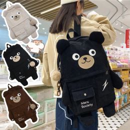 Backpack Corduroy Cute Bear Women Backpack Cartoon Student Laptop Backpack Schoolbag Multipocket Big Casual Travel Bag for Teenage Girls