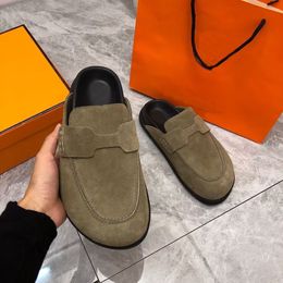 2024 Couple women casual shoes loafer slippers Go Mules Suede calf leather suede slip on outdoor casual shoes round toe rubber sole men luxury designer flats Box