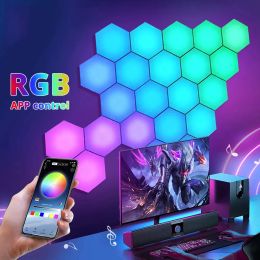 RGB Wall Lamp Bluetooth LED Hexagon Light Indoor APP Remote Control Night Lamp Computer Game Room Bedroom Bedside Decoration LL