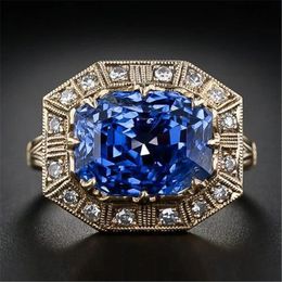 Pure 3 Carat Sapphire Jewelry Gemstone 14K Gold Ring for Women Luxury Bizuteria Anillos De 14K Gold Gemstone Wedding Ring Box 240228