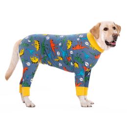 Rompers Pet Dog Onesie Pyjamas Dinosaur Skull Print Full Coverage Dog Jumpsuit Bodysuit for Medium Large Big Dogs Pitbull Samoye Clothes