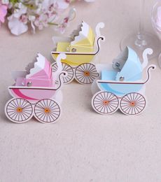 Cute Baby Carriages Candy Box Baby Shower Gift Boxes Wedding Decoration Faovrs 3 Colors Pink Blue Yellow5665118