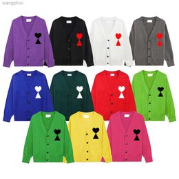 Unisex Designer Amis Womens Korean Fashion Brand Lover A-line Small Red Heart V-neck Sweater S-xl
