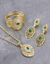 Chic Sunspicems Morocco Wedding Jewelry Set Gold Color Drop Earring Cuff Bracelet Bangle Pendant Necklace Arab Hollow Metal Gift301249710