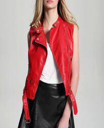 New Fashion Red Jacket New 2018 Bomber Motorcycle Leather Jackets Women Brand Jaqueta Couro Vest Waistcoat Gilet Leather3067440