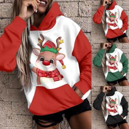 Women's Hoodies Ladies Crew Neck Long Sleeve Christmas Print Hooded Sweatshirt Fashion Loose Top Womens Plain Pullover Over Sized Hoodie