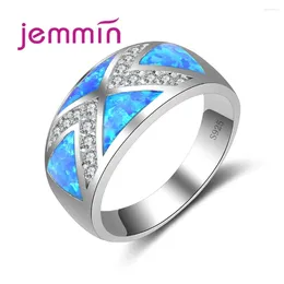 Cluster Rings Attractive Cross Silver Jewelry Litter X Mosaic White CZ 925 Sterling For Women Fashion Blue Opal Ring