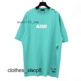 Fashion Couples Balenciga t shirts Week T-shirt Worn Out Letters Paris Portrait Hole Print Washed Old b Home Time Sleeve ILAQ