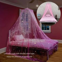 Bed Canopy For Girls With Glowing Stars - Princess Pink Baby Canopy For Bed Netting Room Decor Ceiling Tent Kids Bed Curtains 240220