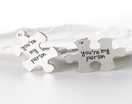 Valentines Day Keychain Cute Puzzle Pendant Stainless Steel Couple Keyring Engraved Youre My Person Cp Jewellery New Arrival1112368