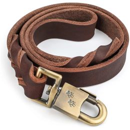 Leashes Genuine Leather Dog Leash 3/4/5 ft x 1 inch Soft and Strong Leather Leash for Large and Medium Dog Heavy Duty Dog Training Leash