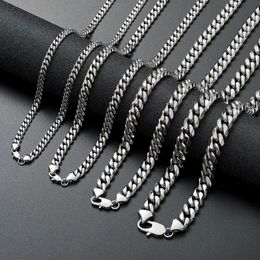Stainless Steel Cuban Link Chain Necklace Silver Mens Necklaces Hip Hop Jewellery 6 8 10 12mm273H