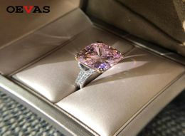 OEVAS 100 925 Sterling Silver Sparkling Square Pink Yellow White High Carbon Diamond Wedding Rings For Women Fine Jewery Gifts 203484758