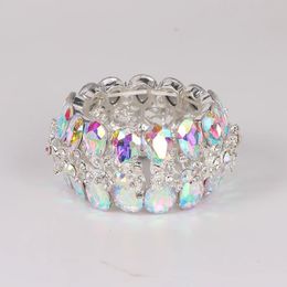 Bright AB Colourful Brand bridal Crystal Cuff Bangles Bracelet Big Wide Stretch Bangle Jewellery Gifts For Women Wedding Accesorios 240228