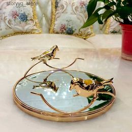 Other Home Decor Golden Mirror Bathroom Cosmetic Storage Tray Wedding Party Trays Dessert Cake Display Stand Living Room Decoration Fruit Plate Q240229