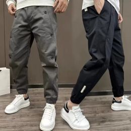 Pants Mens Cargo Pants Men Fashion 2023 New Side Buttons Hip Hop Joggers Male Japanese Streetwear Trousers Casual Gray Pants Men