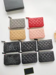 Luxury c brand fashion designer women card holder wallets zipper classic pattern caviar lambskin wholesale woman small mini pure color Pebble leather with boxes