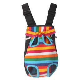 Carriers Rainbow striped canvas dog bag pet carrier mesh Breathable Chest pack dog backpack travel carry dog carriers bags for small dogs