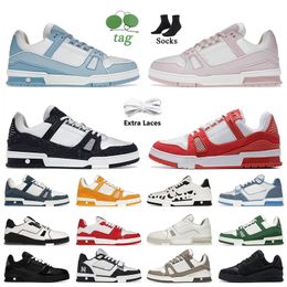 Top Quality Flowers Brand Designer Casual Shoes Pink Denim White Black Red Flat V Trainers Yellow Green Red Orange Calf Leather Luxury Women Mens Platform Sneakers