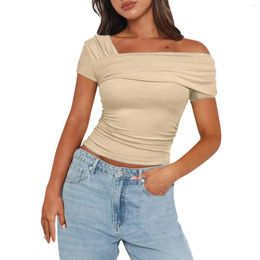 Women's T Shirts Women Short Sleeve Soild Off The Shoulder Sexy Cute Tee Crop-Top Shirt Top Fashion Blouse 2024 For Y2k