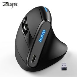 Mice ZELOTES F36A Ergonomic Vertical Mouse 6 Buttons Wireless Rechargeable Mice 2400 DPI Adjustable Computer PC Gaming Mouse