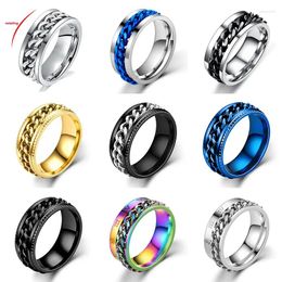 Cluster Rings Titanium Steel Rotatable Chain For Men Women Spinner Ring Anti Stress Multifunctional Bottle Opener Club Gift