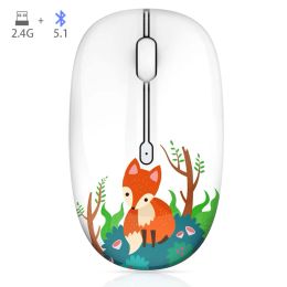 Mice Wireless Cartoon Optical Mouse Cute Silent Mice Dual Mode Bluetooth 5.0 & 2.4G Wireless 1200 DPI for Laptop Notebook PC Computer