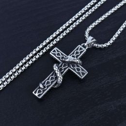 Wolf Tide Hot Selling Personality Gothic Exaggerated Snake Wrapped Cross Pendant Necklace Titanium Steel Chaint New Fashion Necklaces Wholesale Bijoux Collar