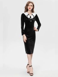 Runway Ladies New Spring High Quality Fashion Party Velvet Vintage Elegant Slim Chic Lovely Sexy Pretty Office Pencil Midi Dress