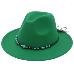 Berets Western Cowboy Top Hat Big Brim Jazz Fedora Hats Women Men Party Felt Panama Cap With Emerald Accessories