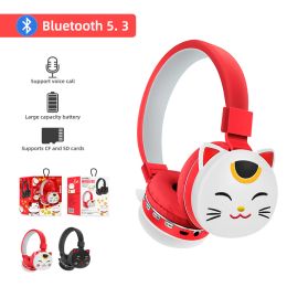 Headphones Headset Bluetooth Headset with Microphone Cute Cat Boy Girl Music Wireless Earpiec Support TF Card Children's Cartoon Headphones