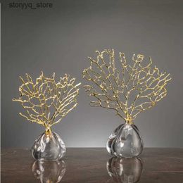 Other Home Decor Simulated coral decoration crystal metal tree glass vase hollow metal frame resin ocean decoration pattern home decoration Q240229