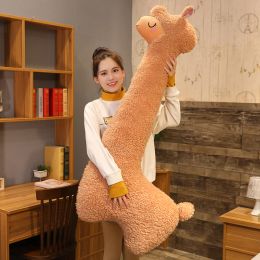 Cushions Huge White Brown Alpaca Plush Toy Cute Creative Sheep Stuffed Doll Kawaii Sleeping Long Pillow Cushion Girls Birthday Gift 130CM