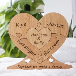 Custom Wooden Heart Puzzle Personalised Engraved Name with 14 Family PuzzlePerfects Home Decoration 240219