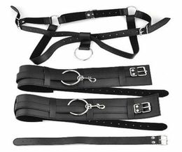 Fetish Leather Wrist Leg Restraints Bondage Sexy Open Thigh Harness Handcuff Toy E5932931463