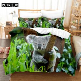 Set Lovely Koala Bedding Set Duvet Cover Set 3d Bedding Digital Printing Bed Linen Queen Size Bedding Set Fashion Design Sheer Curtains