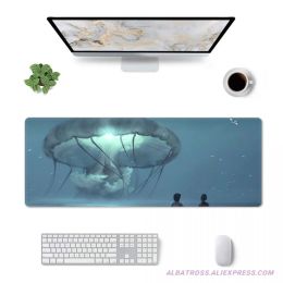 Pads Beach Children Jellyfish Gaming Mouse Pad Rubber Stitched Edges Mousepad 31.5'' X 11.8''