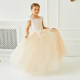 Girl Dresses Cute Ball Gown Flowrer Girls Vintage Lace For Toddler Birthday Party Clothes Tulle Bow Summer Dress Kids Pageant Gowns
