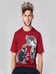 Red Round neck cotton tshirt with monkey and crown embroidery Men Designer T shirts Funny Tshirts Slim Fit Unisex TShirt8803428