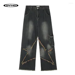 Jeans masculinos hip hop rua calças retas ajuste limpo solto design estrela borla retalhos harajuku vintage angustiado unisex